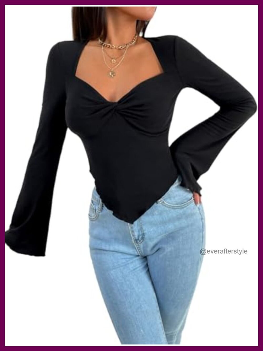 Women's Long Sleeve Asymmetrical Crop Top Viscose Blend - Picture 4 of 6